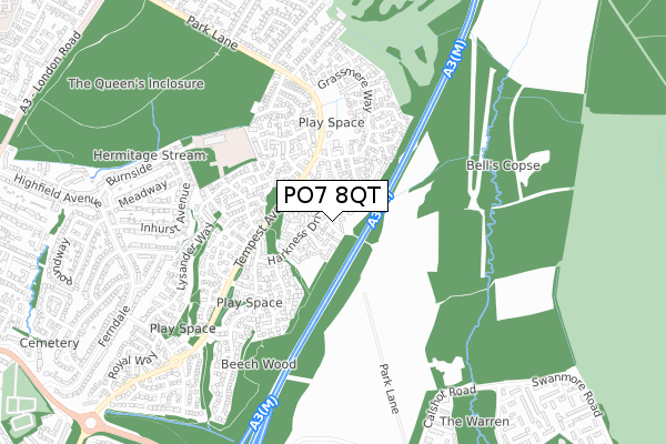 PO7 8QT map - small scale - OS Open Zoomstack (Ordnance Survey)