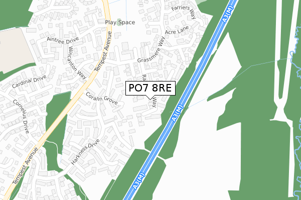 PO7 8RE map - large scale - OS Open Zoomstack (Ordnance Survey)