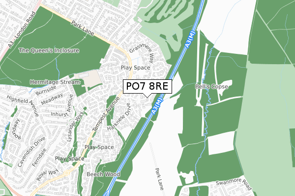 PO7 8RE map - small scale - OS Open Zoomstack (Ordnance Survey)