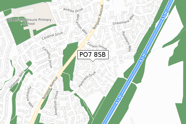 PO7 8SB map - large scale - OS Open Zoomstack (Ordnance Survey)