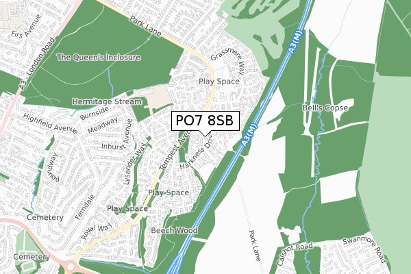 PO7 8SB map - small scale - OS Open Zoomstack (Ordnance Survey)