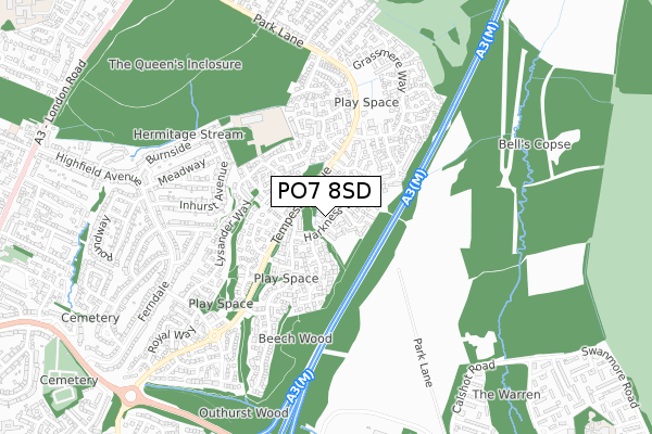 PO7 8SD map - small scale - OS Open Zoomstack (Ordnance Survey)