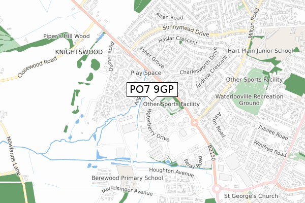 PO7 9GP map - small scale - OS Open Zoomstack (Ordnance Survey)