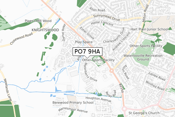 PO7 9HA map - small scale - OS Open Zoomstack (Ordnance Survey)