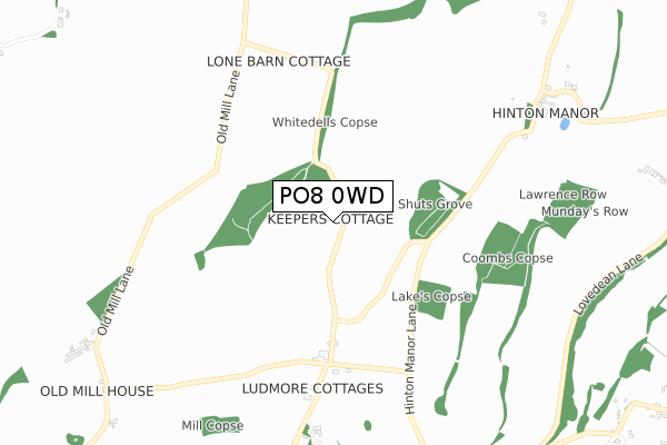 PO8 0WD map - small scale - OS Open Zoomstack (Ordnance Survey)