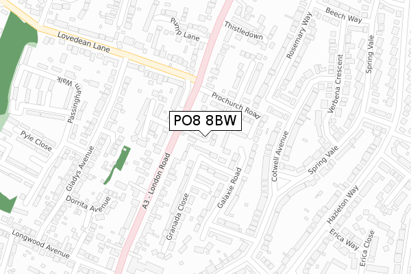 PO8 8BW map - large scale - OS Open Zoomstack (Ordnance Survey)