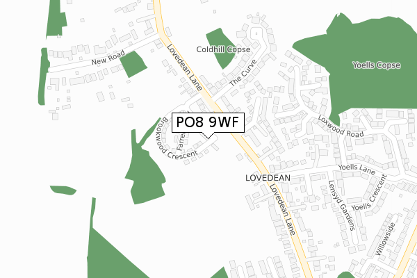 PO8 9WF map - large scale - OS Open Zoomstack (Ordnance Survey)