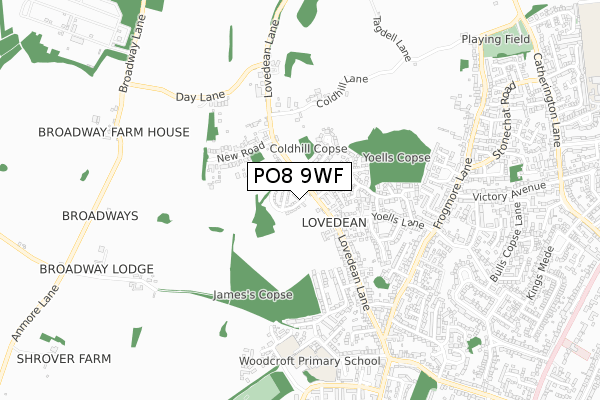 PO8 9WF map - small scale - OS Open Zoomstack (Ordnance Survey)