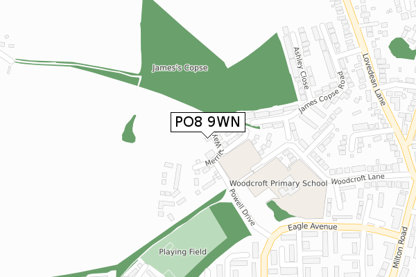 PO8 9WN map - large scale - OS Open Zoomstack (Ordnance Survey)