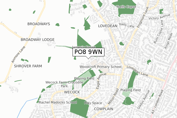 PO8 9WN map - small scale - OS Open Zoomstack (Ordnance Survey)