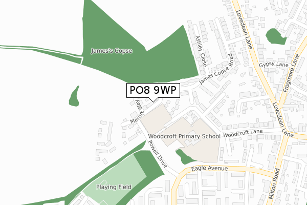 PO8 9WP map - large scale - OS Open Zoomstack (Ordnance Survey)