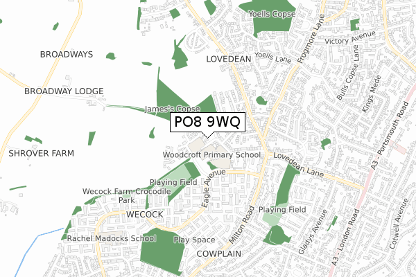 PO8 9WQ map - small scale - OS Open Zoomstack (Ordnance Survey)