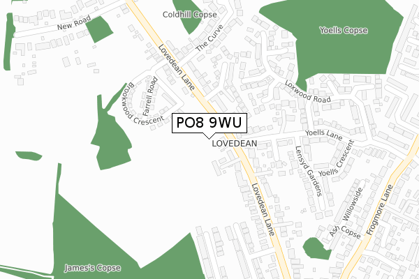 PO8 9WU map - large scale - OS Open Zoomstack (Ordnance Survey)