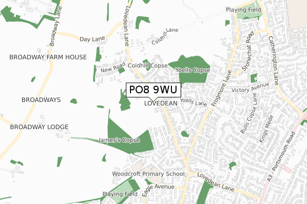 PO8 9WU map - small scale - OS Open Zoomstack (Ordnance Survey)