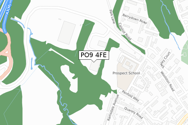 PO9 4FE map - large scale - OS Open Zoomstack (Ordnance Survey)