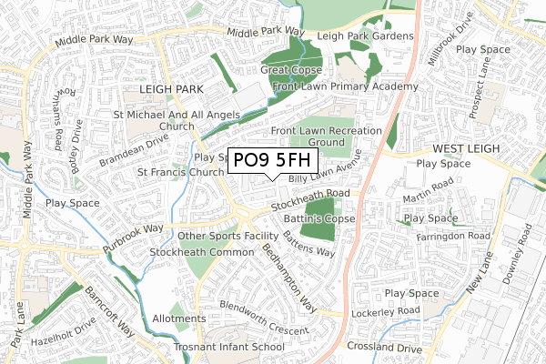 PO9 5FH map - small scale - OS Open Zoomstack (Ordnance Survey)