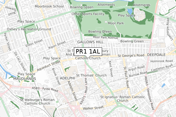 PR1 1AL map - small scale - OS Open Zoomstack (Ordnance Survey)