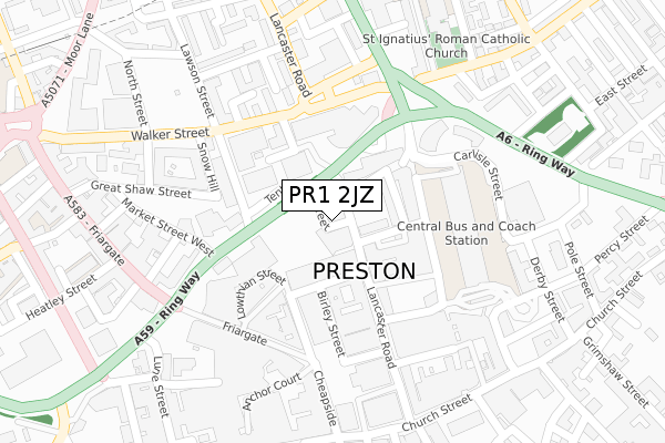 PR1 2JZ map - large scale - OS Open Zoomstack (Ordnance Survey)