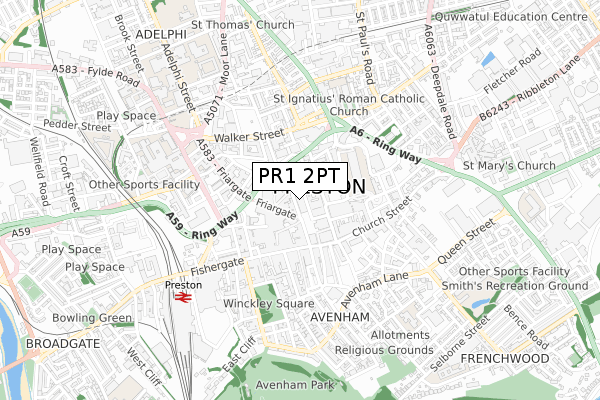 PR1 2PT map - small scale - OS Open Zoomstack (Ordnance Survey)