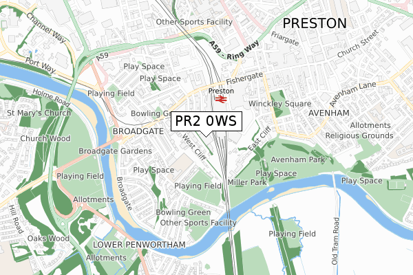 PR2 0WS map - small scale - OS Open Zoomstack (Ordnance Survey)