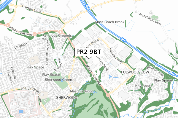 PR2 9BT map - small scale - OS Open Zoomstack (Ordnance Survey)