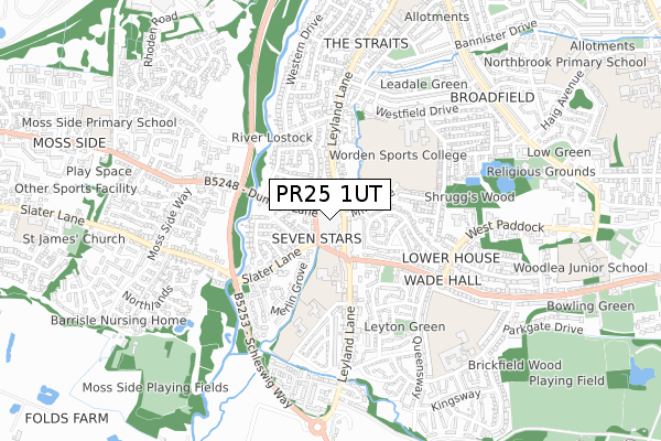 PR25 1UT map - small scale - OS Open Zoomstack (Ordnance Survey)