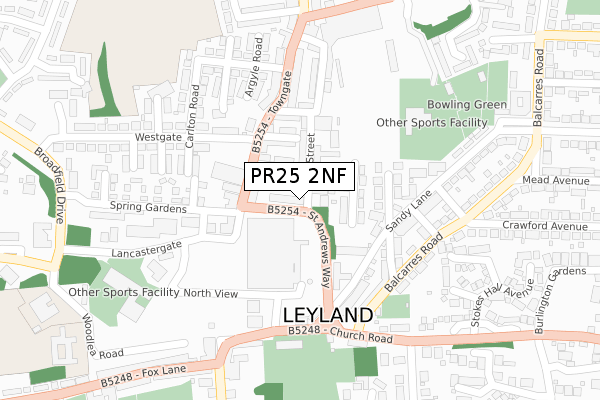 PR25 2NF map - large scale - OS Open Zoomstack (Ordnance Survey)