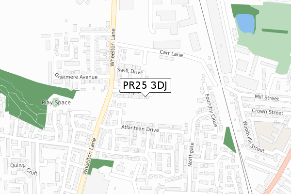 PR25 3DJ map - large scale - OS Open Zoomstack (Ordnance Survey)