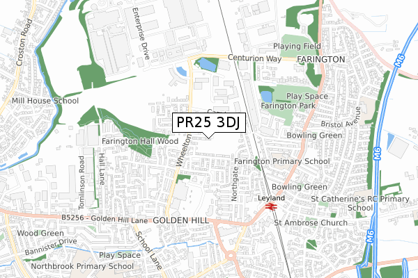 PR25 3DJ map - small scale - OS Open Zoomstack (Ordnance Survey)