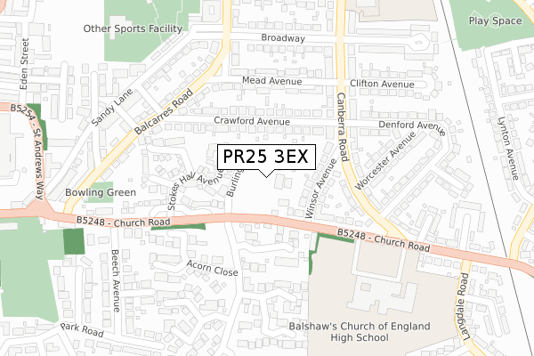 PR25 3EX map - large scale - OS Open Zoomstack (Ordnance Survey)