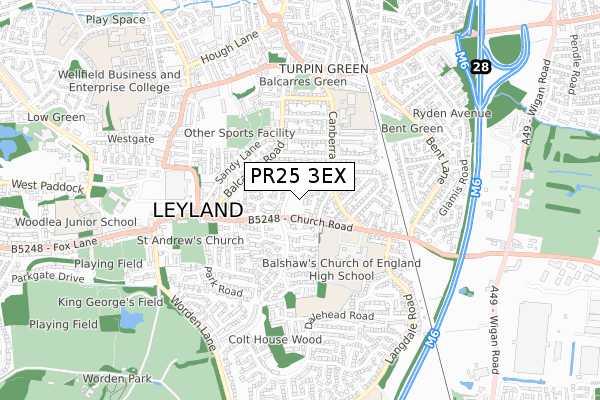 PR25 3EX map - small scale - OS Open Zoomstack (Ordnance Survey)