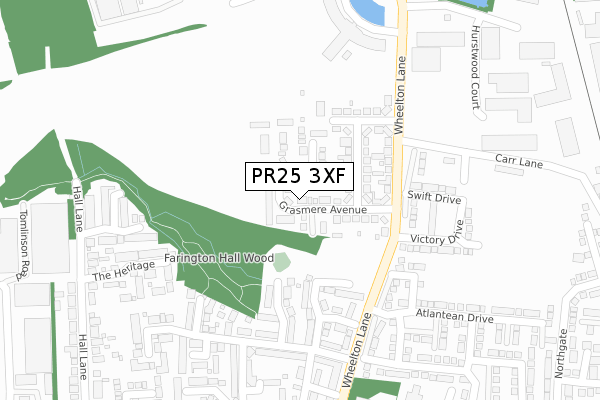 PR25 3XF map - large scale - OS Open Zoomstack (Ordnance Survey)