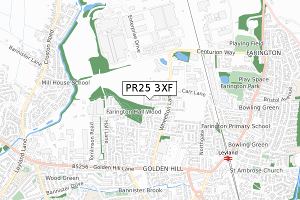 PR25 3XF map - small scale - OS Open Zoomstack (Ordnance Survey)