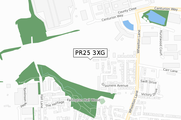 PR25 3XG map - large scale - OS Open Zoomstack (Ordnance Survey)