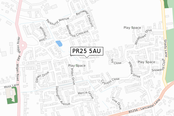 PR25 5AU map - large scale - OS Open Zoomstack (Ordnance Survey)