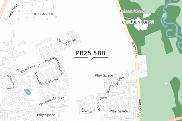 PR25 5BB map - large scale - OS Open Zoomstack (Ordnance Survey)