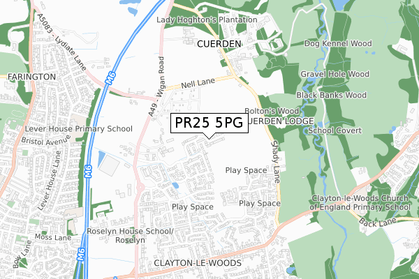 PR25 5PG map - small scale - OS Open Zoomstack (Ordnance Survey)