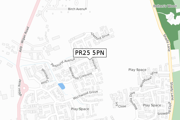 PR25 5PN map - large scale - OS Open Zoomstack (Ordnance Survey)