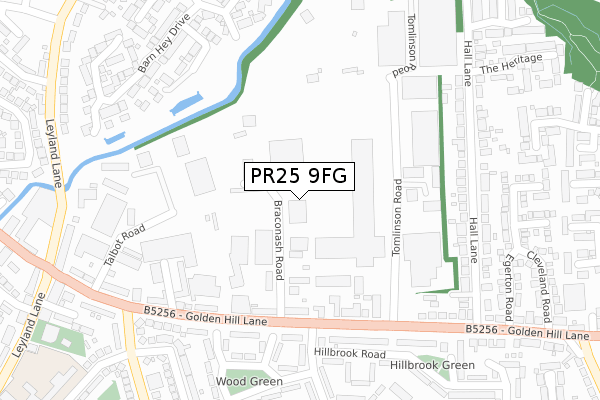 PR25 9FG map - large scale - OS Open Zoomstack (Ordnance Survey)