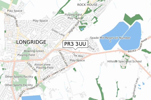 PR3 3UU map - small scale - OS Open Zoomstack (Ordnance Survey)