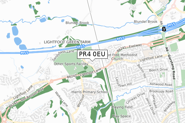 PR4 0EU map - small scale - OS Open Zoomstack (Ordnance Survey)