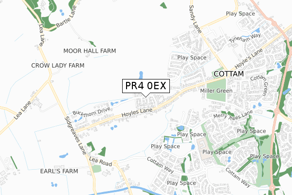 PR4 0EX map - small scale - OS Open Zoomstack (Ordnance Survey)