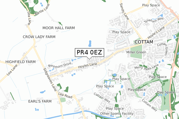 PR4 0EZ map - small scale - OS Open Zoomstack (Ordnance Survey)