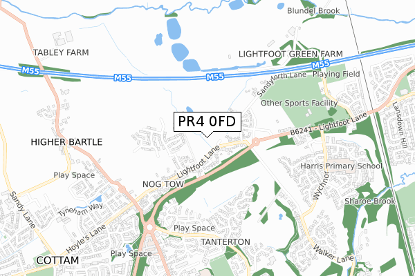 PR4 0FD map - small scale - OS Open Zoomstack (Ordnance Survey)