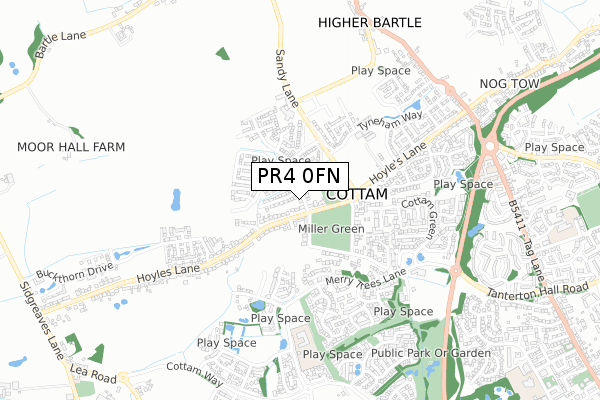 PR4 0FN map - small scale - OS Open Zoomstack (Ordnance Survey)