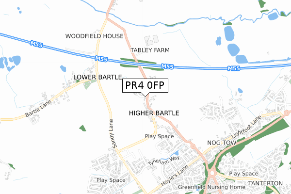 PR4 0FP map - small scale - OS Open Zoomstack (Ordnance Survey)