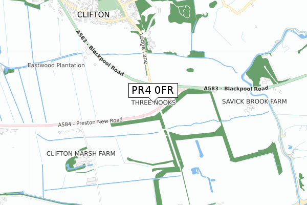 PR4 0FR map - small scale - OS Open Zoomstack (Ordnance Survey)