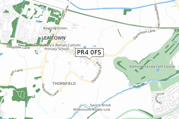 PR4 0FS map - small scale - OS Open Zoomstack (Ordnance Survey)