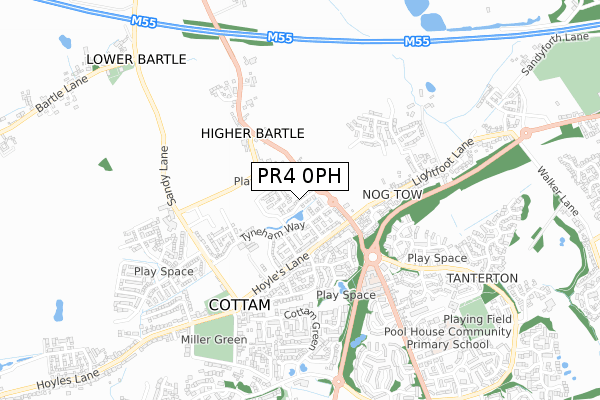 PR4 0PH map - small scale - OS Open Zoomstack (Ordnance Survey)