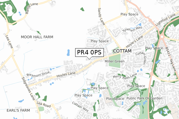 PR4 0PS map - small scale - OS Open Zoomstack (Ordnance Survey)